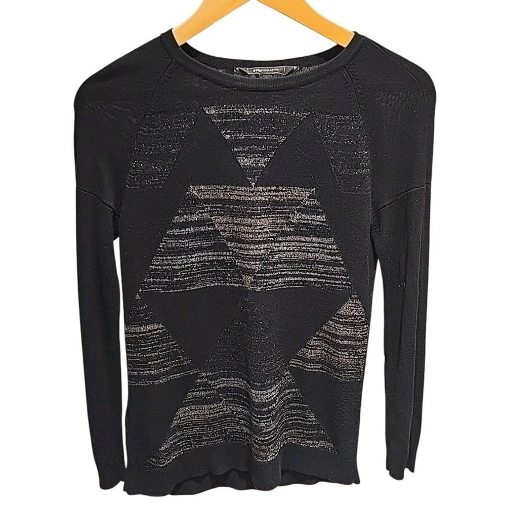 BCBG‎ Maxazria Women's Miliana Black Knit Sweater With Geometric Pattern XXS